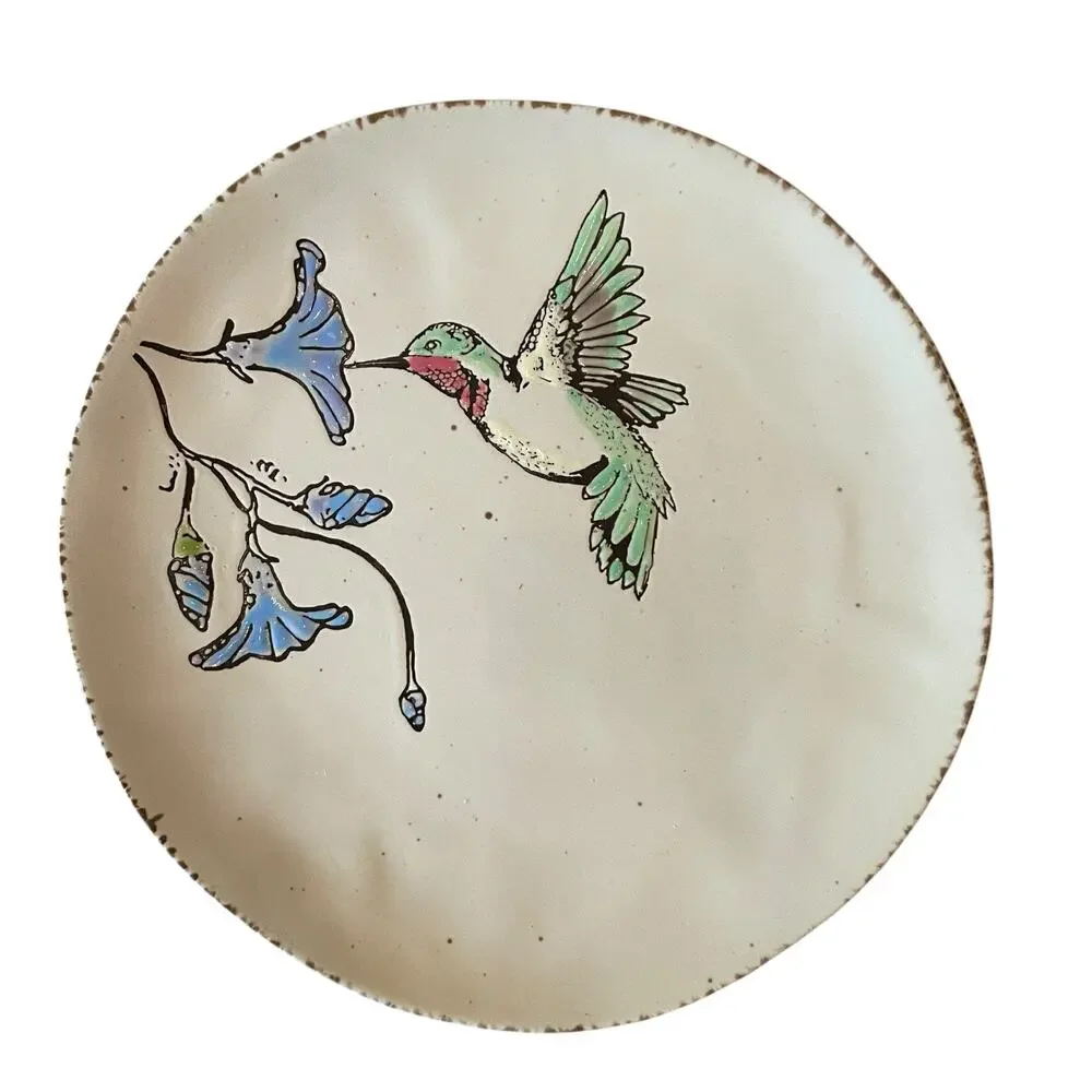 InHomestylez Embossed Ruby Hummingbird Purple Petunia Dinner Plates Set of 4 New